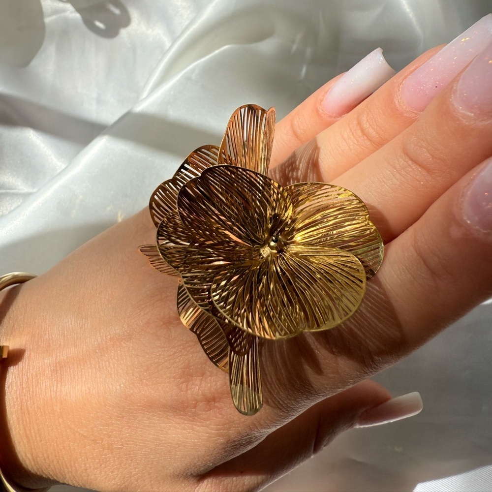 Zara gold color Orchid ring  Flower ring  Golden bloom statement